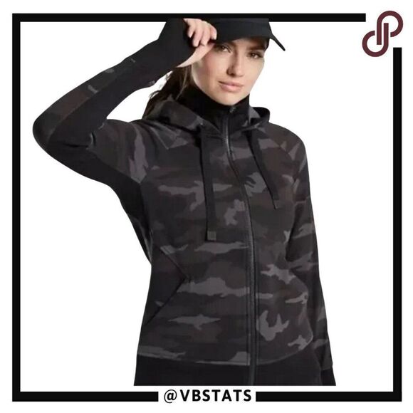 Athleta Triumph Printed Hoodie in Black Gray Camo Color Size Medium - Picture 1 of 7